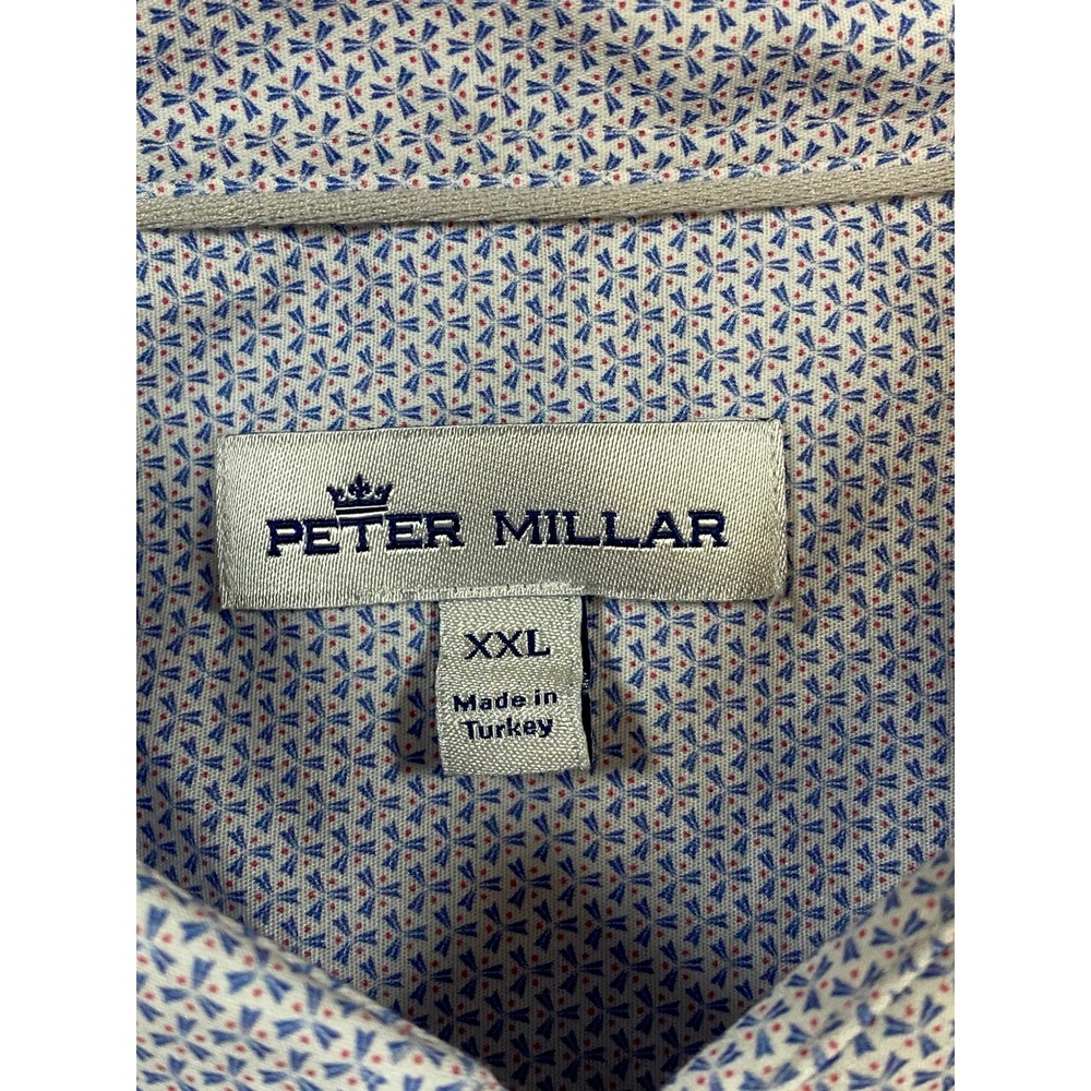 Peter Millar Mens XXL Button Down Shirt Long Sleeve Blue‎ Geometric Pattern